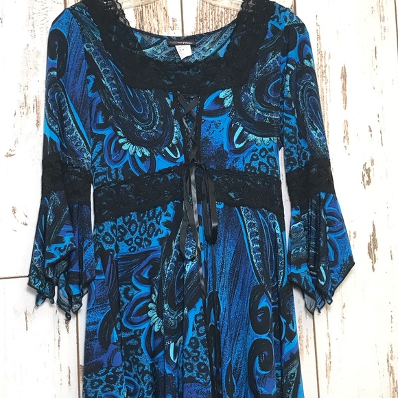 Lace Blue Black Flow Swing Corset Flattering Dress - Picture 3 of 5